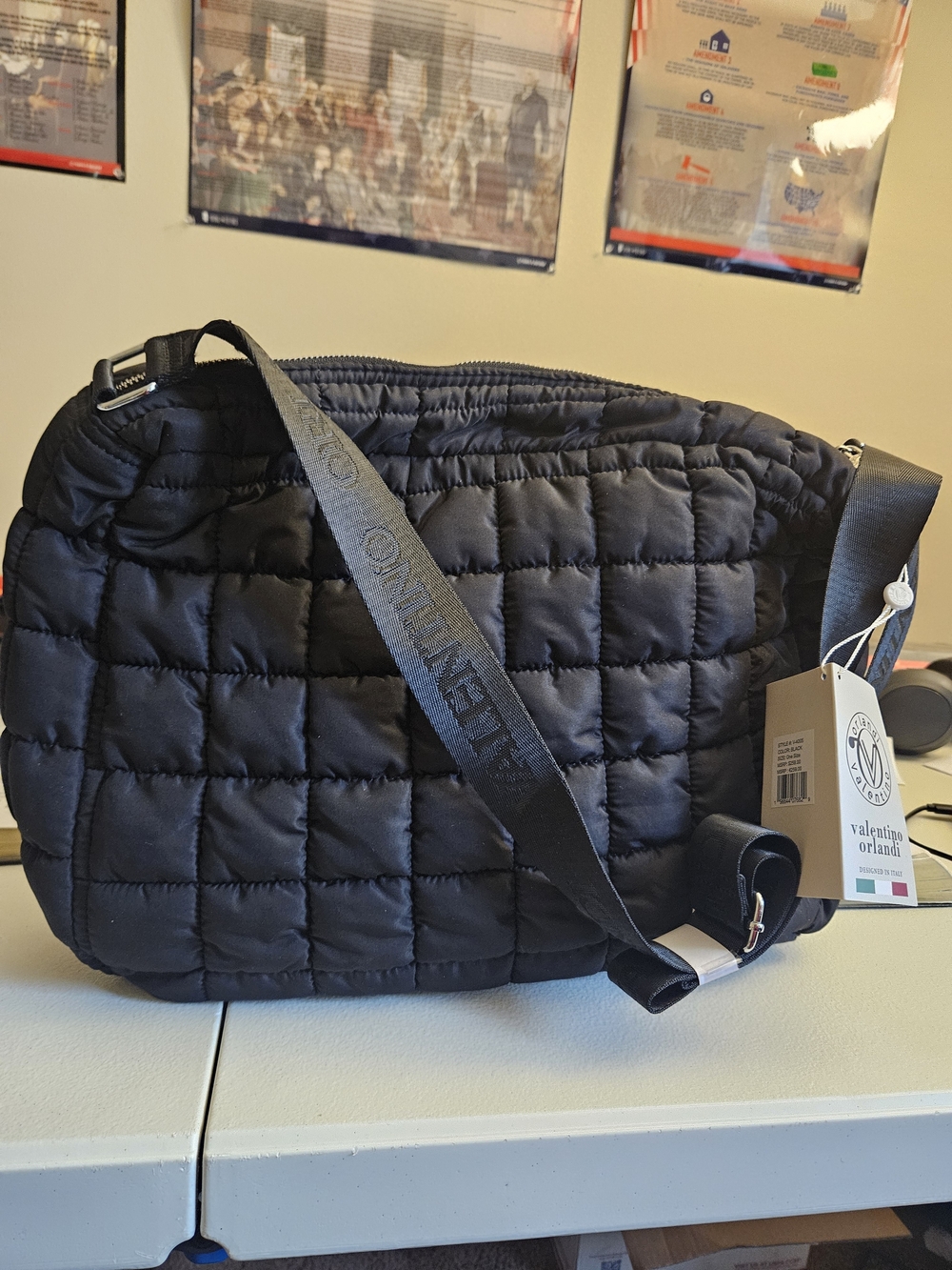 Valentino Orlandi Black Quilted Messenger Crossbody Bag